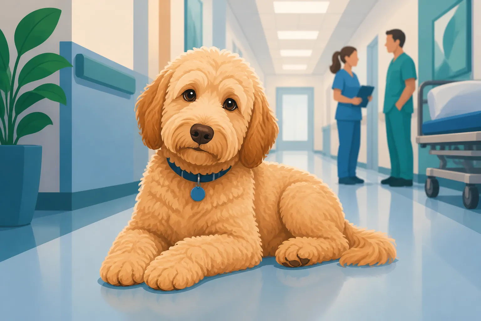 Whether a Labradoodle Settles in a Hospital Corridor