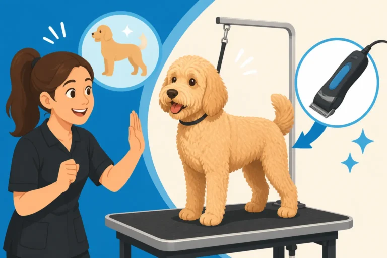 Teaching a Labradoodle to Stand for the Clippers