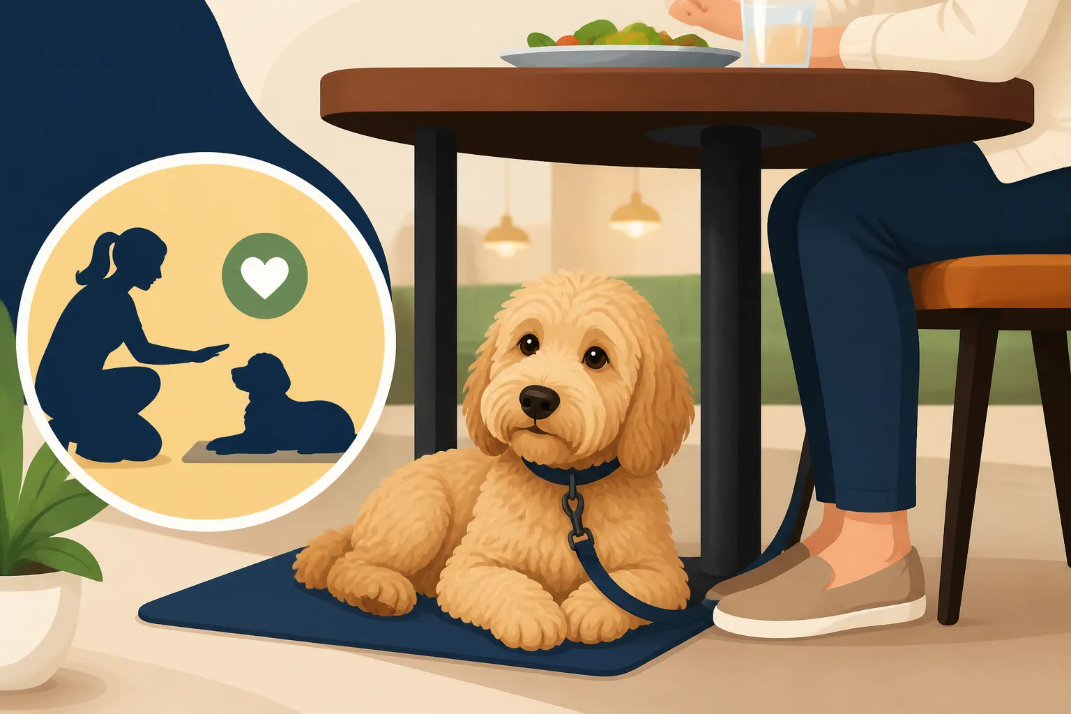 Teaching a Labradoodle to Settle Under a Restaurant Table