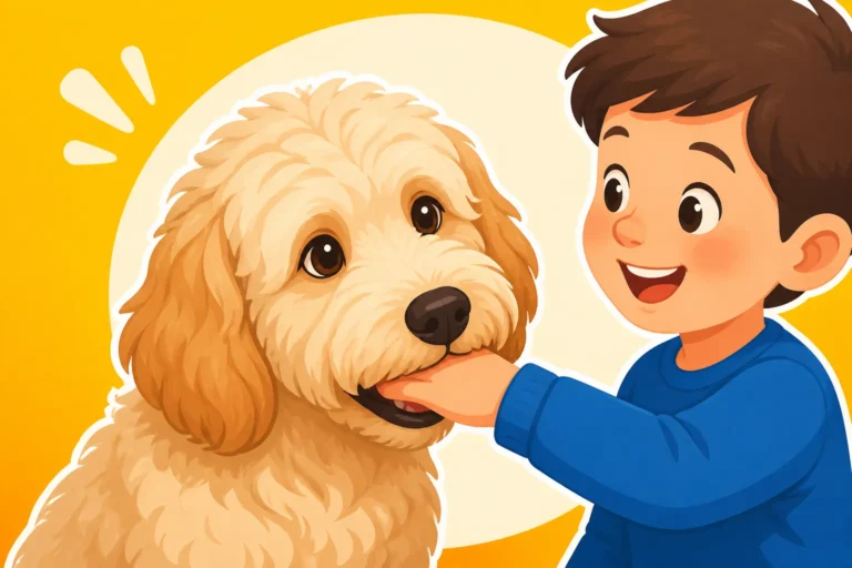 A Labradoodle That Mouths Children's Hands