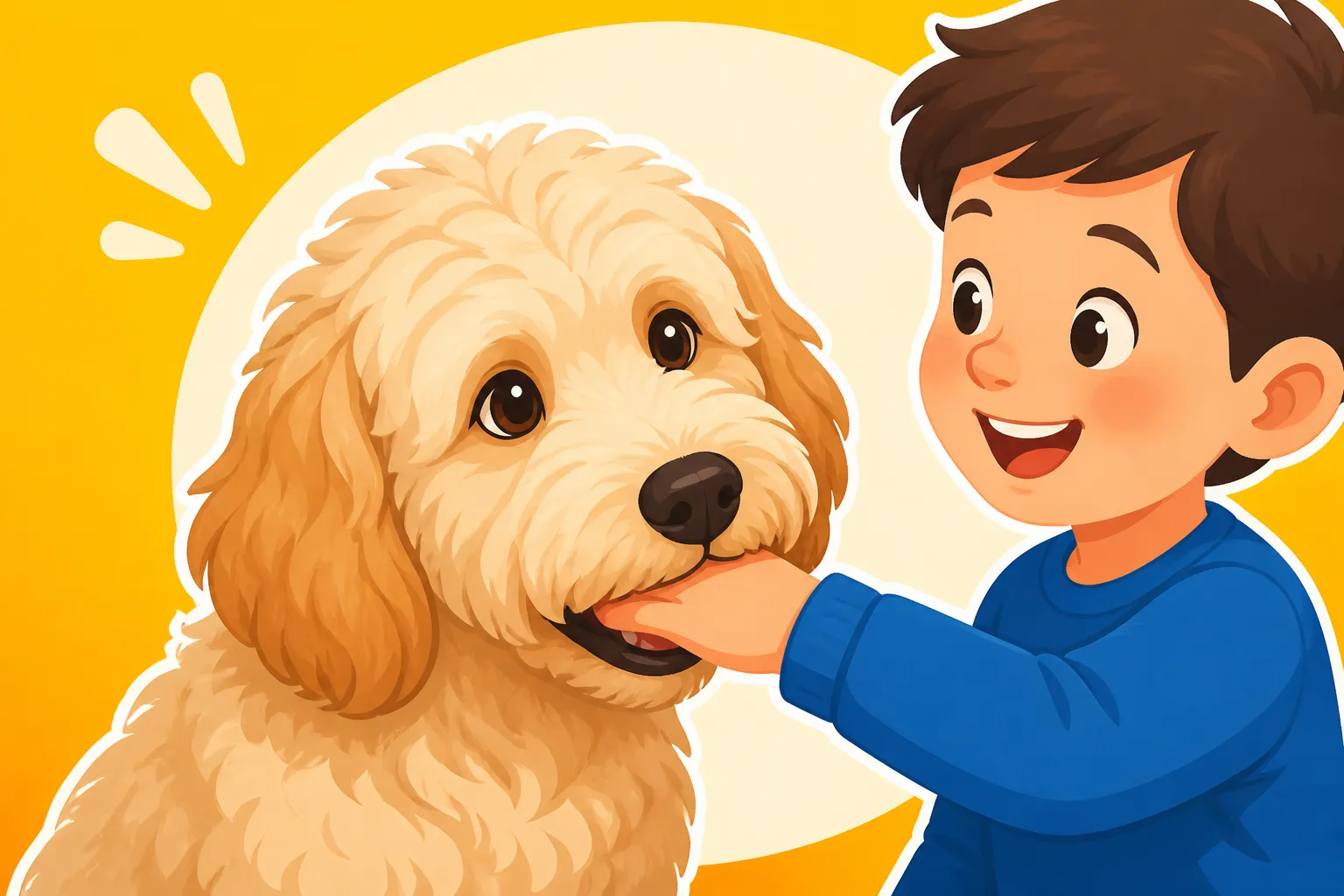 A Labradoodle That Mouths Children's Hands