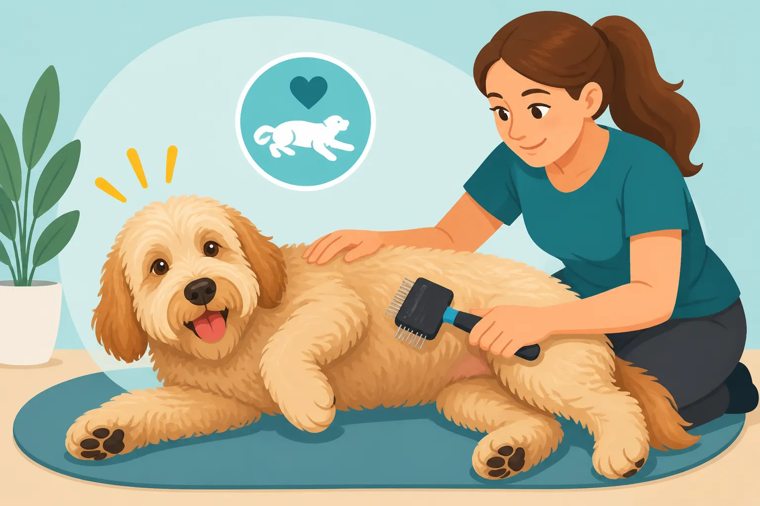 Teaching a Labradoodle to Lie on Its Side for Line Brushing
