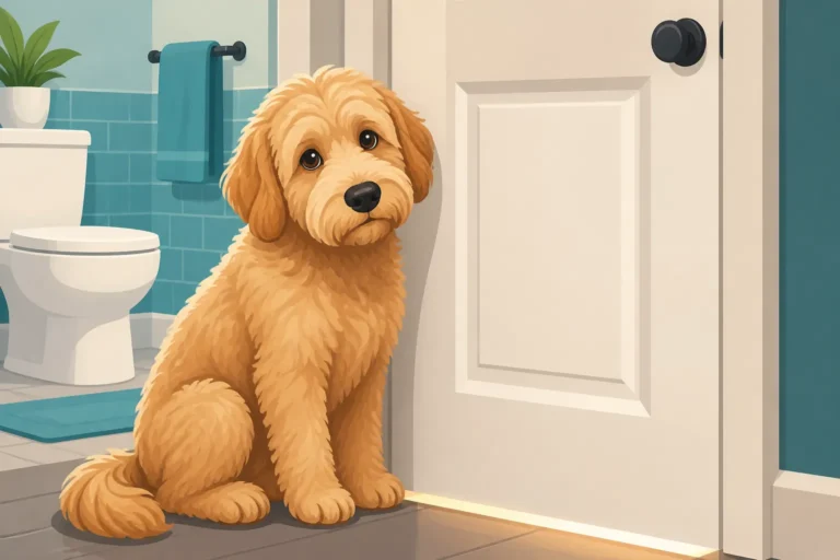 A Labradoodle That Waits Outside the Bathroom Door