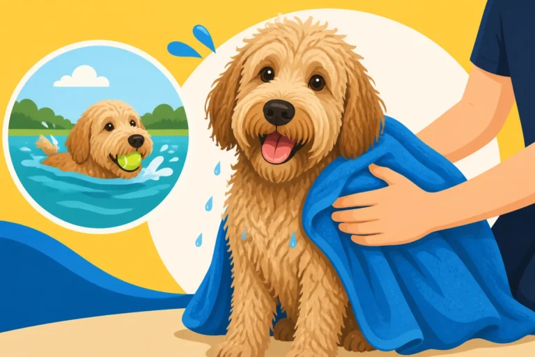 Drying a Labradoodle After It Swims