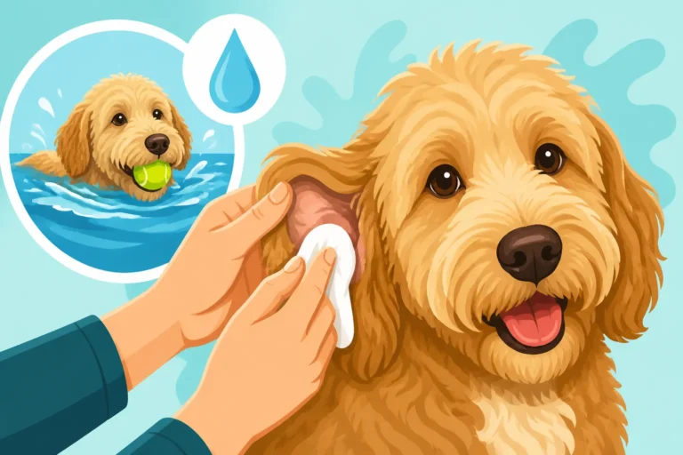 Cleaning a Labradoodle's Ears After Swimming